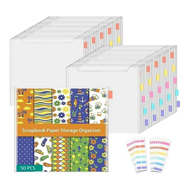 

50-Piece 30X30inch Scrapbook Paper Storage Clear Scrapbook Paper Storage Organizer Vinyl, Cardstock, Photos And Drawings Durable