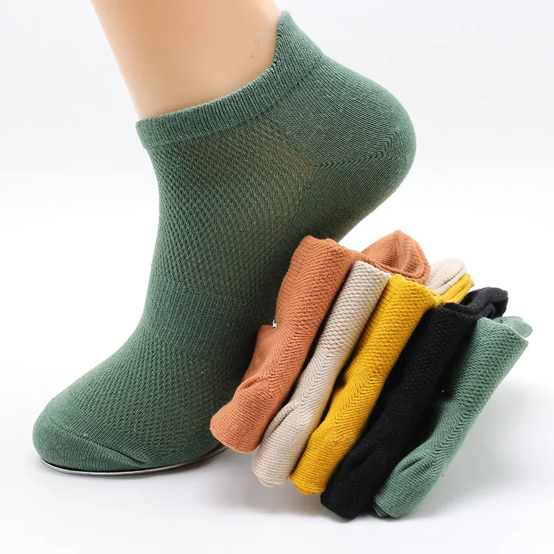 5 Pairs Summer Men 100 Cotton Short Mesh Socks Man HarajukComfortable Solid Color Casual Ankle Sock Male Net Sneaker Sock