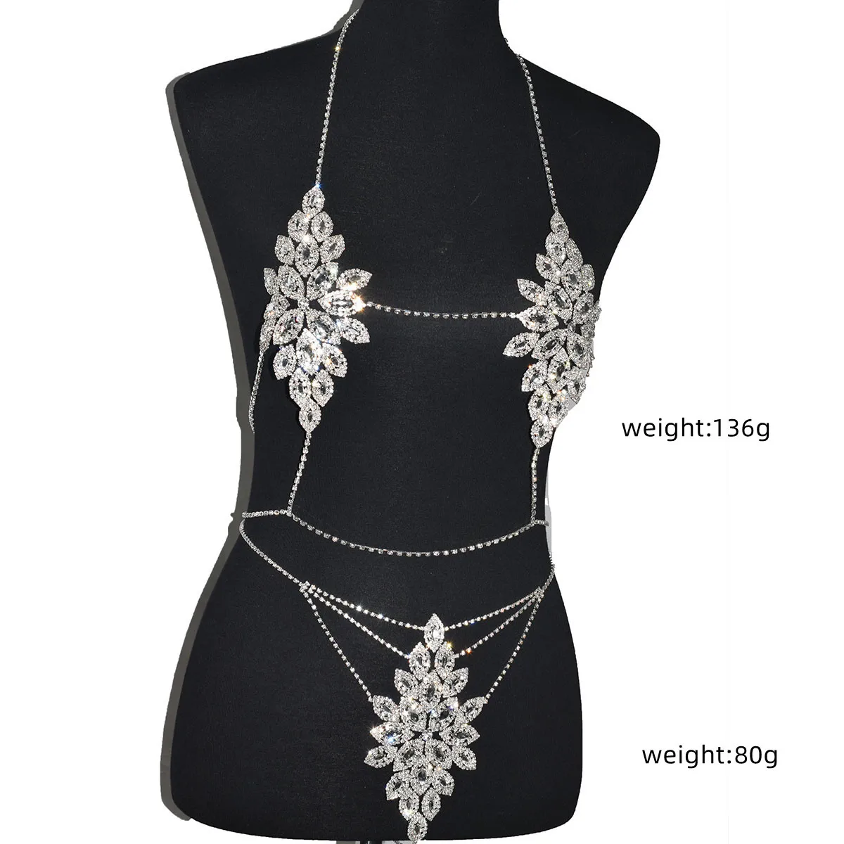 Sexy Diamond-Embedded Luxury Body Chains Ornament Beach Bra Panties Set Rhinestone Underwear Show