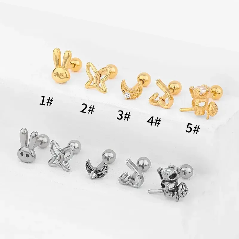1PCS Cute Mini Rabbit Stud Earrings for Women Girls Men Labret Crystal CZ Helix Tragus Cartilage Ear Studs Piercing Jewelry 20G