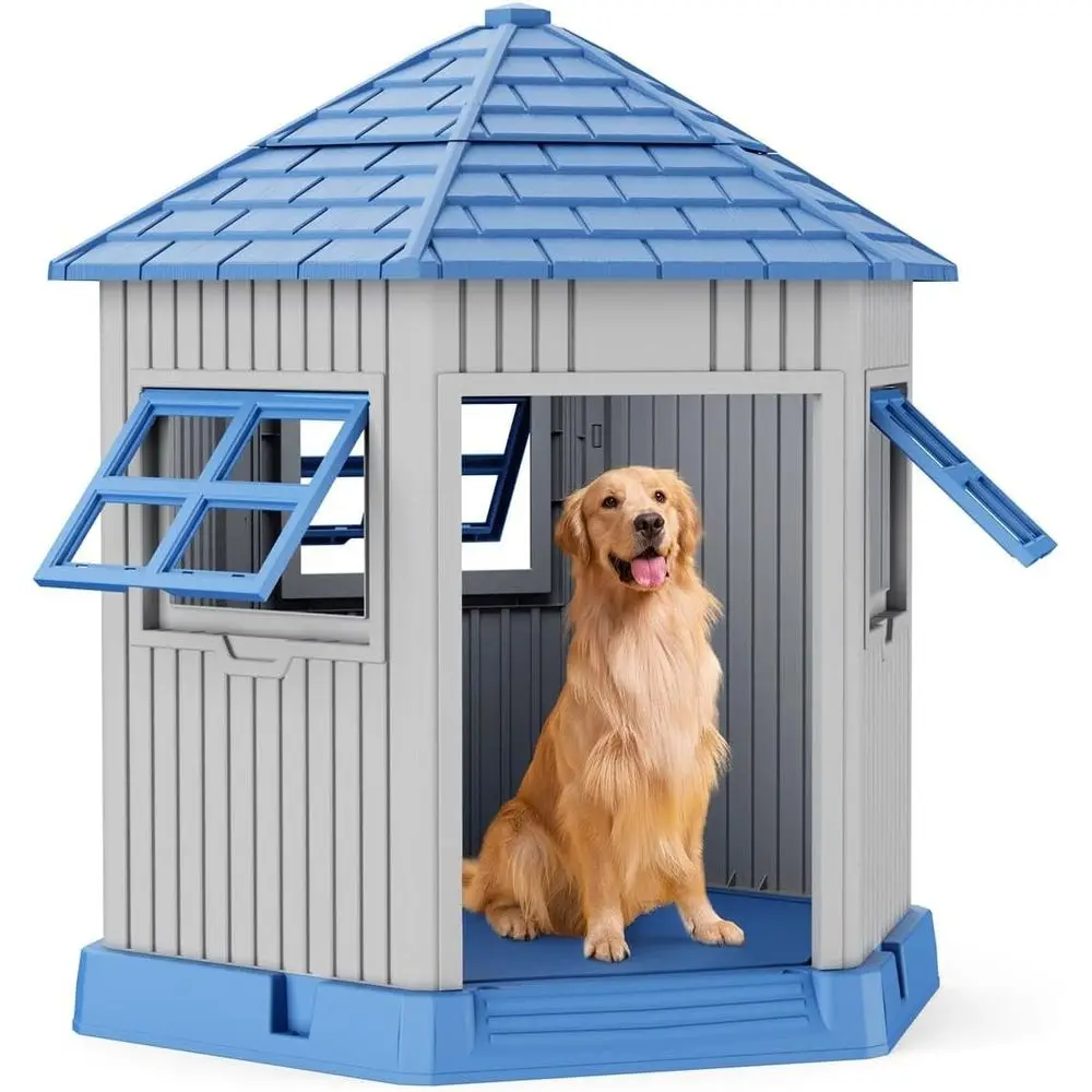 

Durable Outdoor Resin Dog House with Air Vents and Elevated Floor for Small to Large Dogs (34.8 x 30.51 x 36.89, Blue)