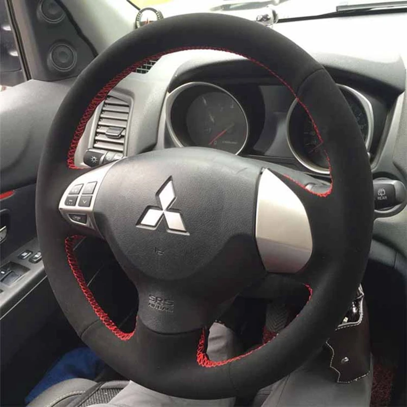 Hand-stitched Black Suede Car Steering Wheel Cover For Mitsubishi Lancer X 10 2007-2015 Outlander 2006-2013 ASX 2010-2013