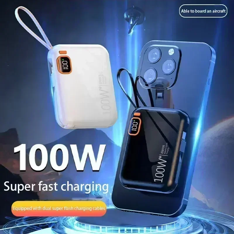 50000mah Portable Power Bank PD100W Detachable USB to TYPE C Cable Two-way Fast Charger Mini Powerbank for iPhone Xiaomi Samsung