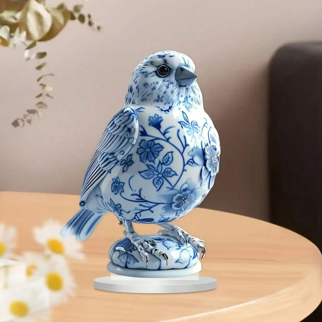 1PCS Charming Simulation Blue and White Porcelain Bird Living Room Decoration Statues Suitable for Office Decora Festival Decora