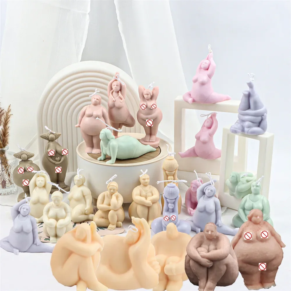 

Abstract Fat Women Body Candle Silicone Mold Home Decoration Do Sports Lady Meditate Yoga Female Sculpture Epoxy Resin Casting