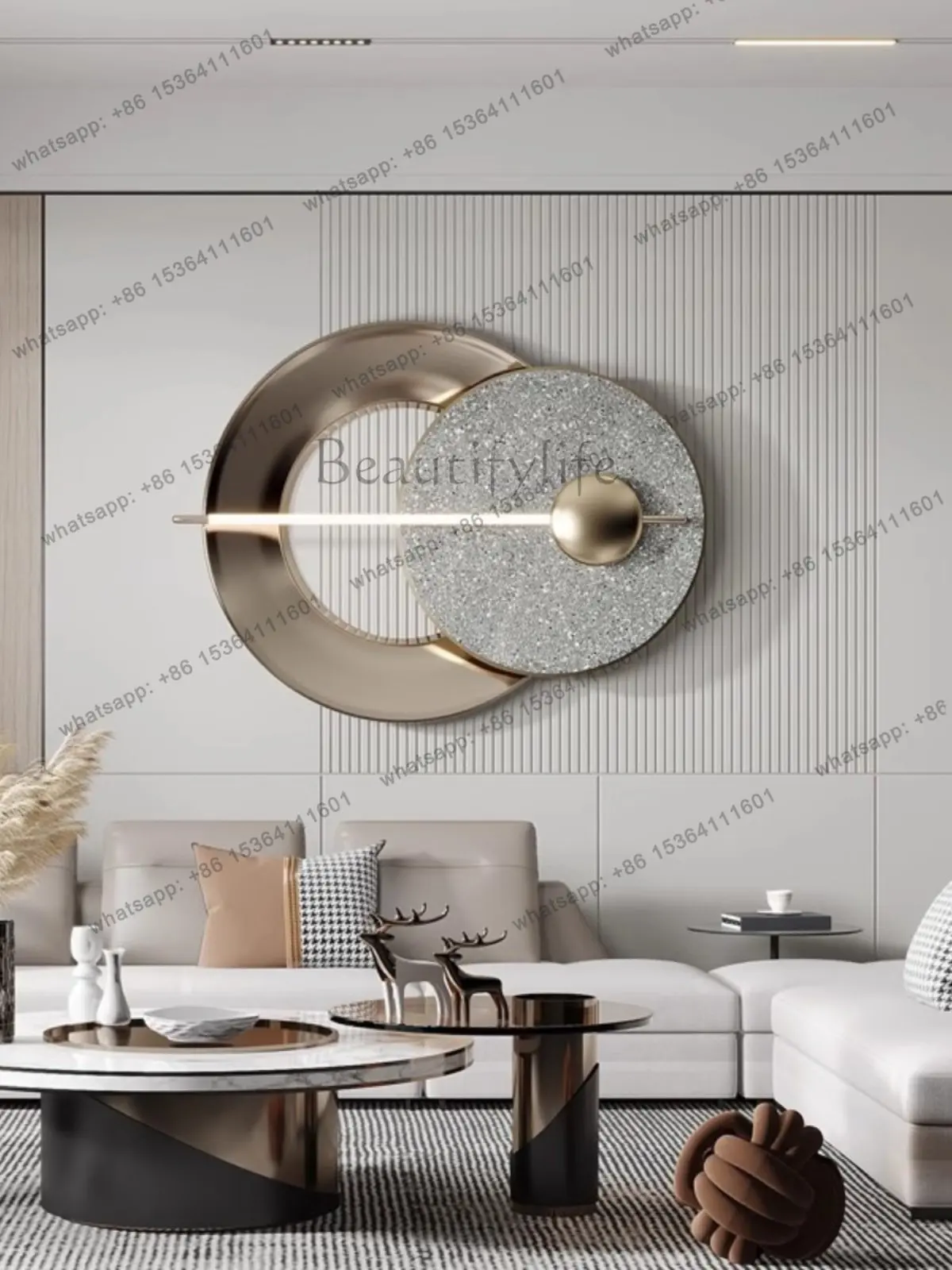 

Modern light luxury sofa background wall decoration entrance creative metal wall decoration