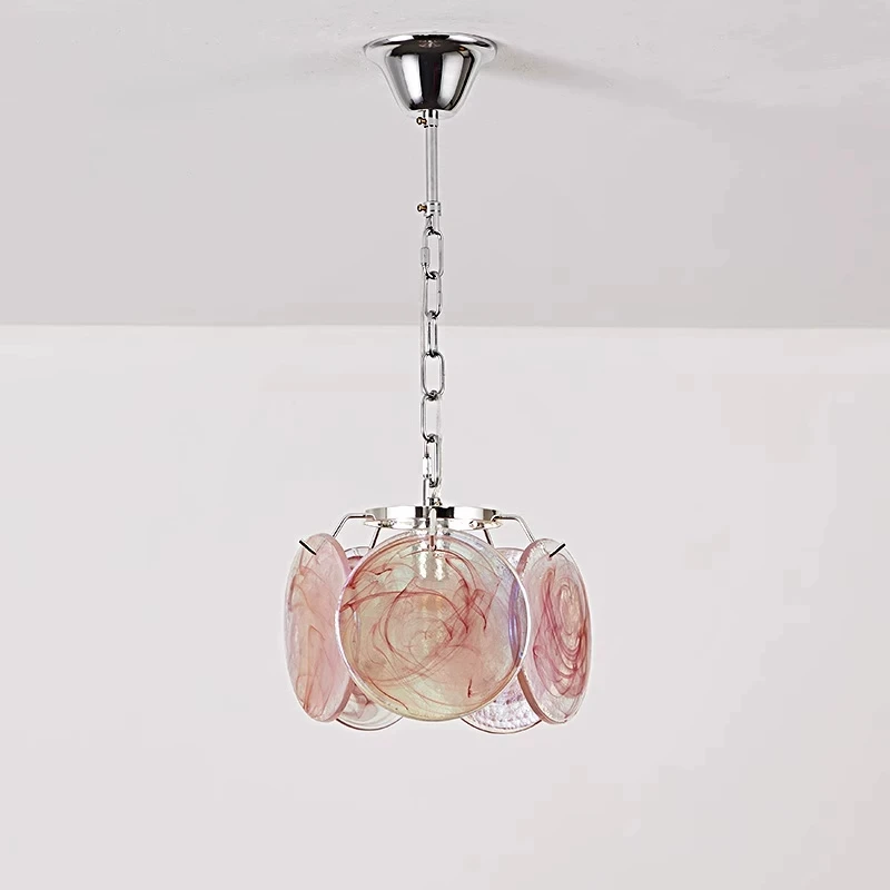 French Glass Pendant Lamp Chrome Iron Frame Multicolor Swirl Glass Shade For Cafe Bar Counter Kitchen Island Home Decor Lighting