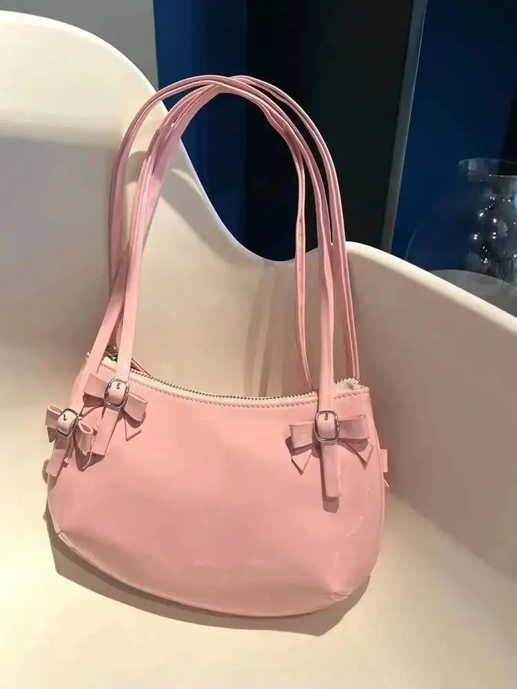 Bloom Sweet Cute Pink Handbag Women New Haruku Bow Chic Y2k Bags Purse Ladies Fairycore Aesthetic Underarm Bag Bolso Mujer