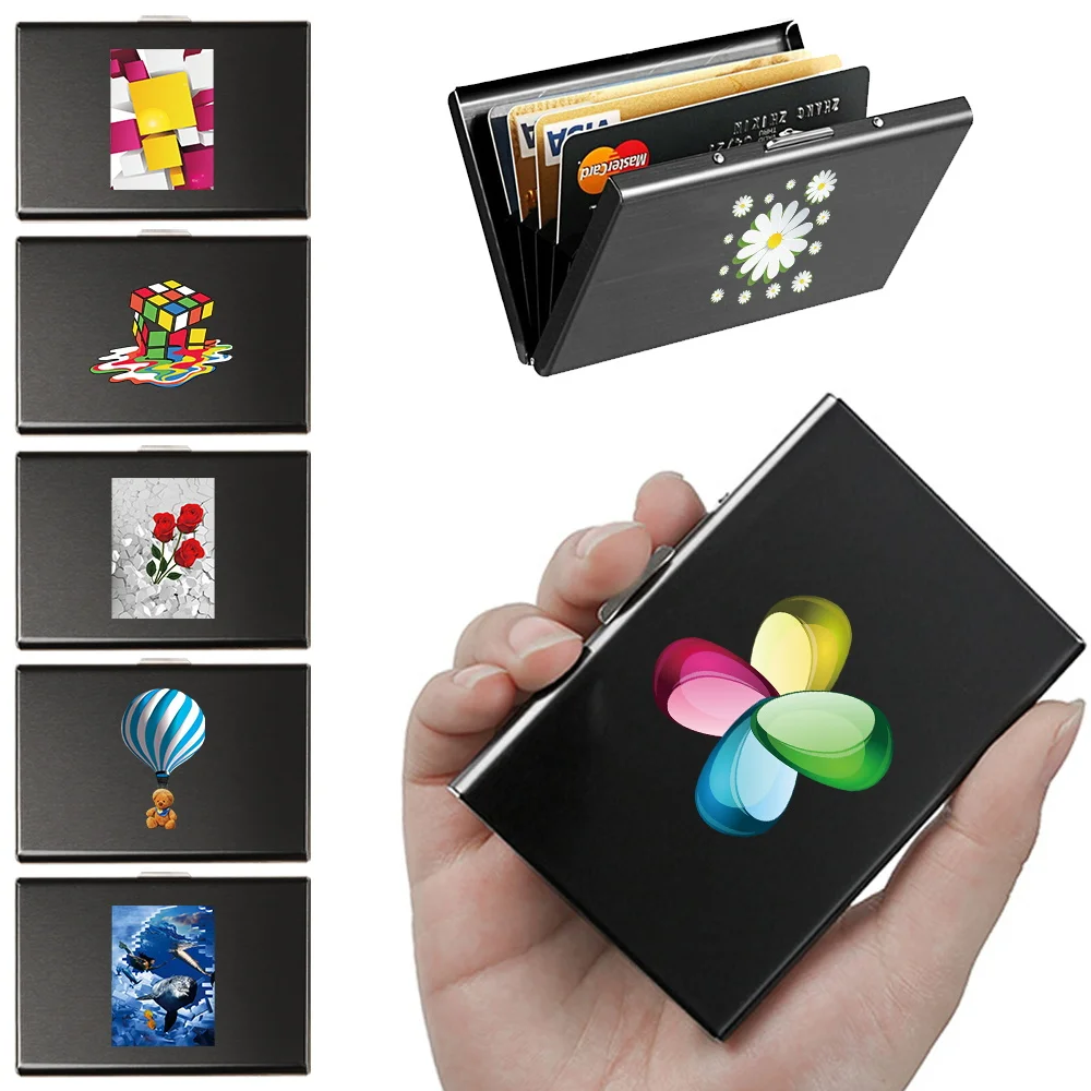 

Anti-theft Credit Card Holder Aluminium Metal Wallets Pocket 3D Print Women Men Bank Credit ID Card Box Thin Small Wallet Case