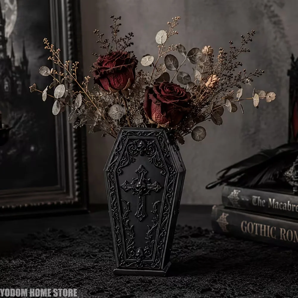 3c Printing Gothic Style Dark Skull Coffin Vase for Desk Decoration Aesthetic Room Decor