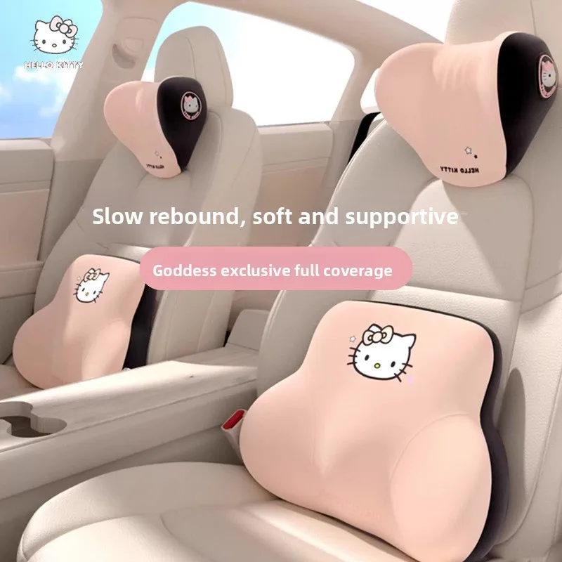 

Hello Kitty Memory Foam Headrest Lumbar Support Set Neck Pillow Back Cushion Car Driver Seat Comfort Breathable Polyester Fabric
