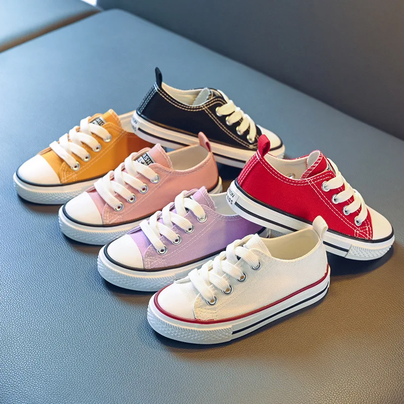 

Children Spring Autumn Canvas Shoes Girls Simple Versatile Low Top Front Lacing Board Shoes Boys Soft Sole Antiskid Casual Shoes