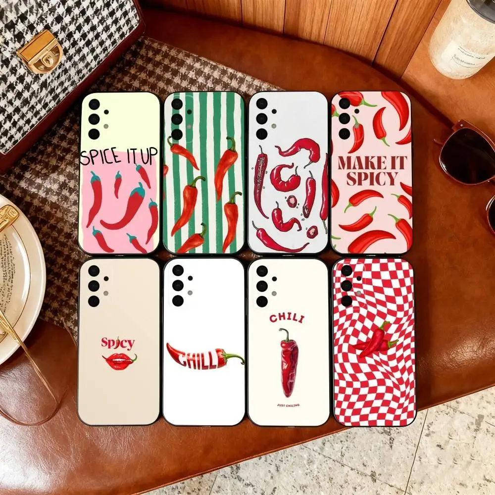 

L-Love Red Chili Phone Case For Samsung Galaxy A73,A72,A71,A70,A53,A52,A51,Soft Silicone Black Cover