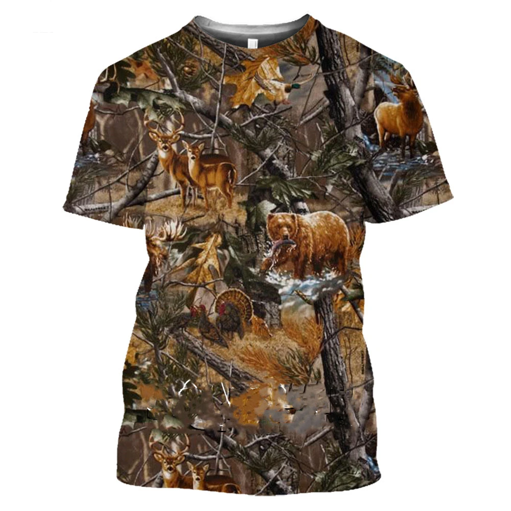 Camo Hunting Animal Deer Elk 3D Men\'s T-shirt Summer Casual T Shirts Fashion Streetwear Women\'s Short Sleeve Clothing