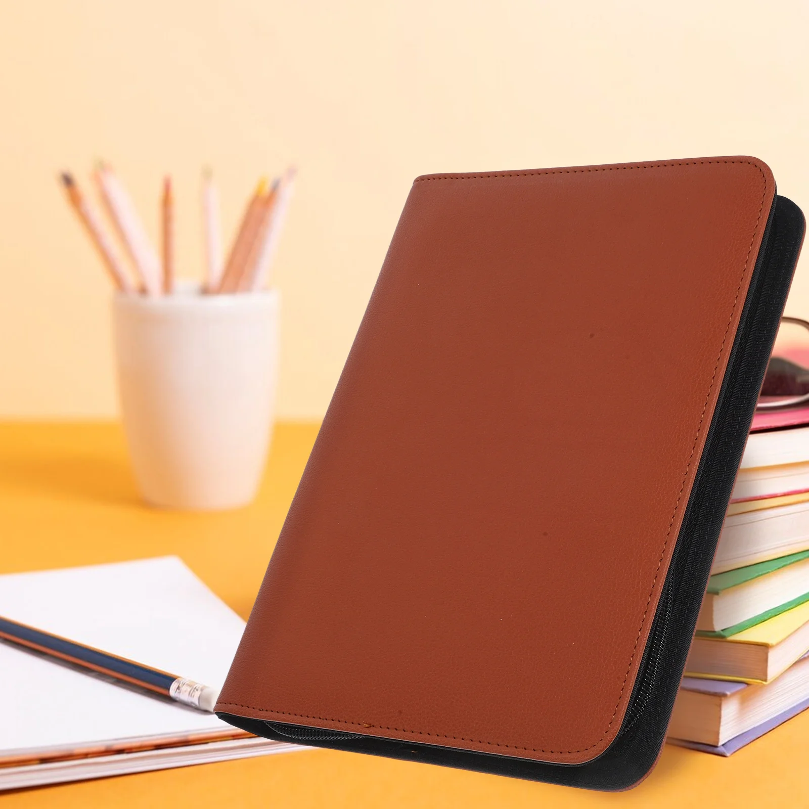 

Zippered Portfolio Organizer PU Padfolio Large Capacity Binder Resume Folder Notebook Holder Official Files Document