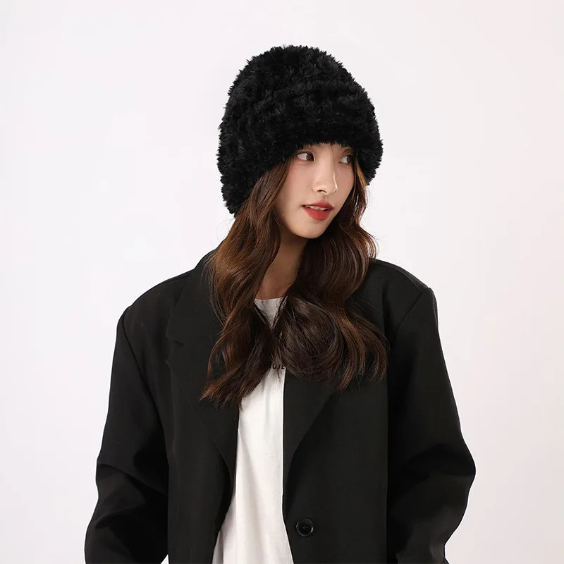 New Hat Stocking Watch Cap Hugger Toque Head large-Head Caped Knitted Hat Women Warm Versatile Winter Autumn Winter B8M50