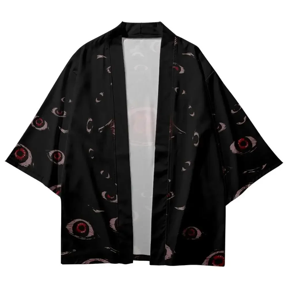 Quimono tradicional masculino e feminino, estilo japonês, estampa de olhos, streetwear, cardigã de praia, cosplay fashion, camisas haori, top, novo design, 2023