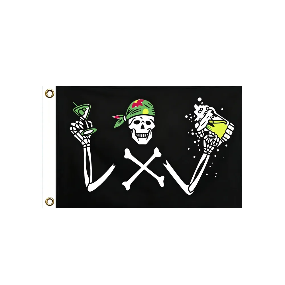 Cocktail Pirate Skull Skeleton Flag 2x3ft 3x5ft Polyester Banner Jolly Roger Party Bar Wall Hanging Decor