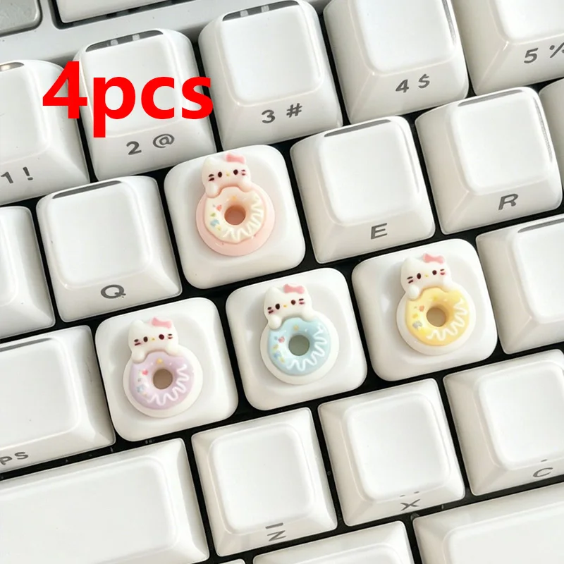 4pcs Sweet Donut HelloKitty Custom Transparent Cute and Exquisite HelloKitty Series DIY Personalized R4 Height Boosting Keycaps