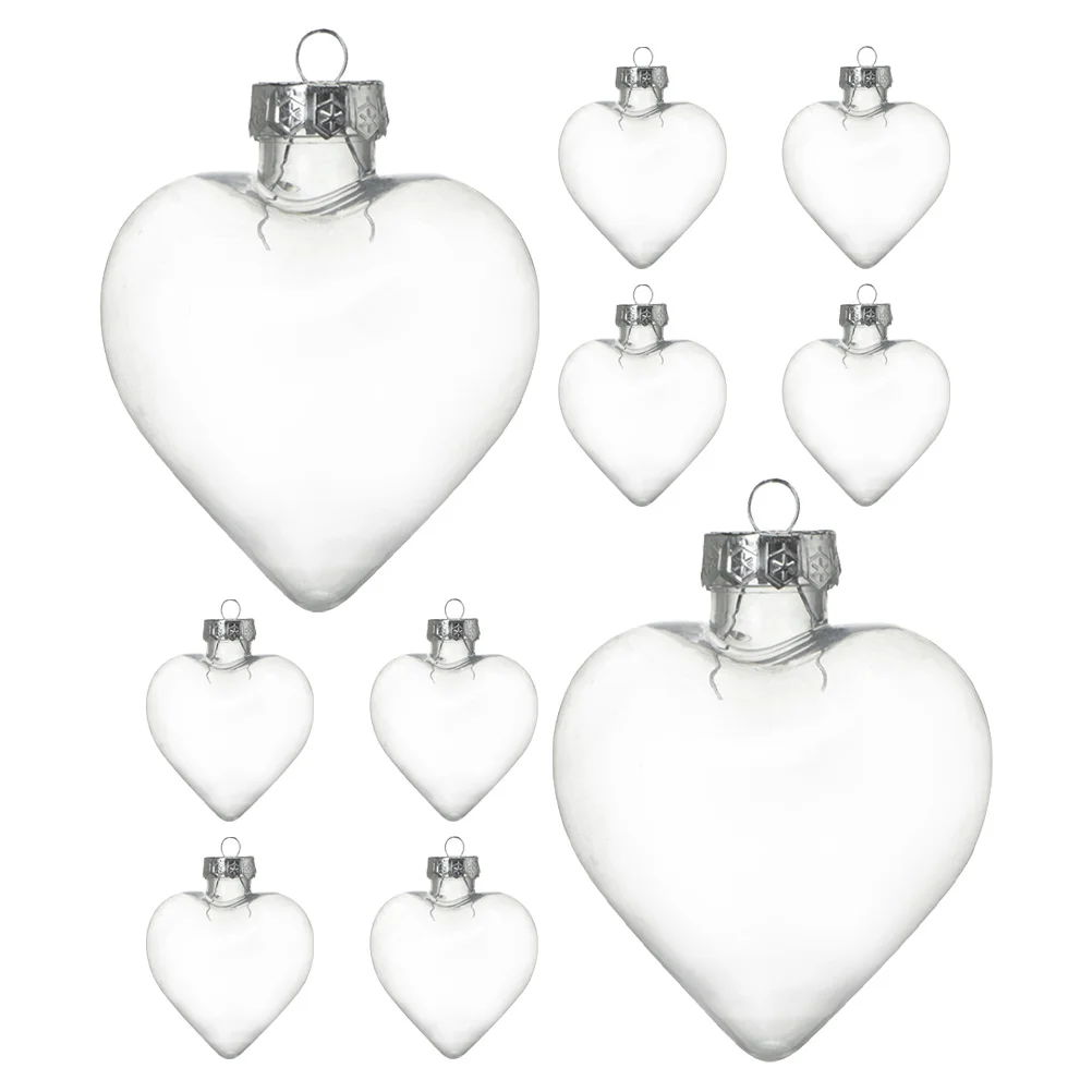 

10pcs Clear Heart Shape Ornaments Fillable Plastic Balls For Christmas Tree Holiday Decorations Diy Craft Wedding Party Favors