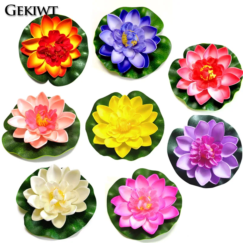 10cm Lotus Artificial Flower Floating Fake Lotus Plant Water Lily For Garden Yard Decor DIY Water Lily Realistic Colorproof