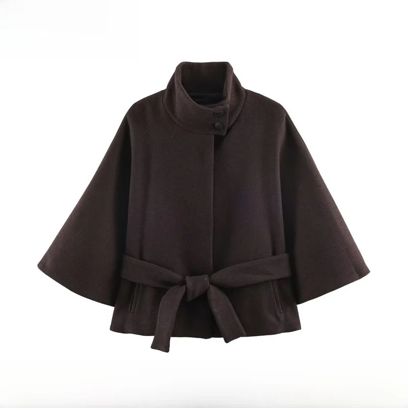 Fashionable Short Coat for Women with Belt Early Autumn New Arrival Versatile Polyester Fiber Loose Fit Style No-Cap Seven-Sl...