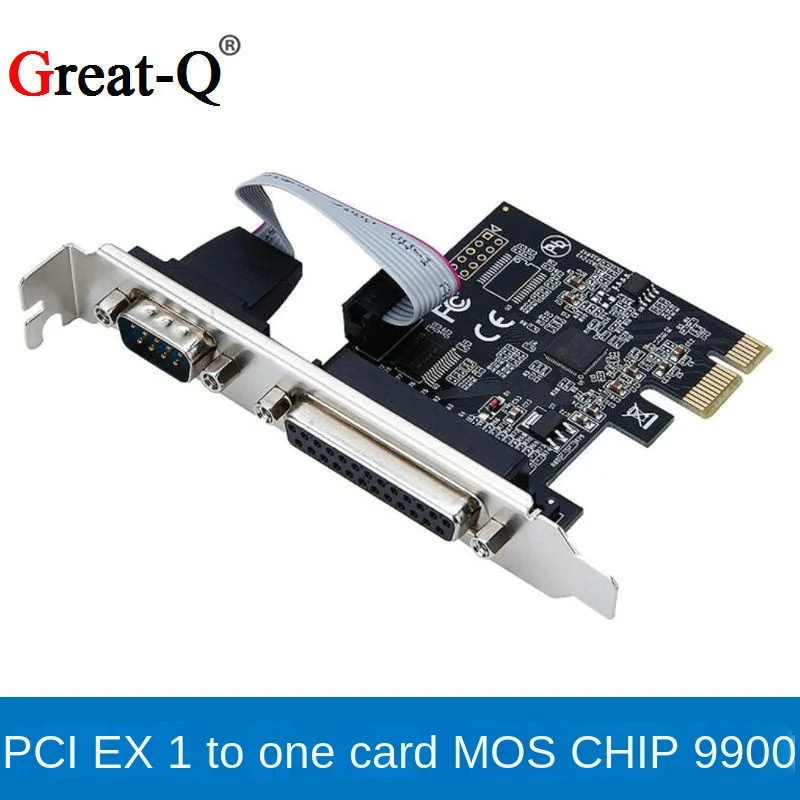 

PCI-E serial parallel card PCIE to COM RS232 1 serial port 1 parallel port card LPT expansion MOSCHIP 99 00