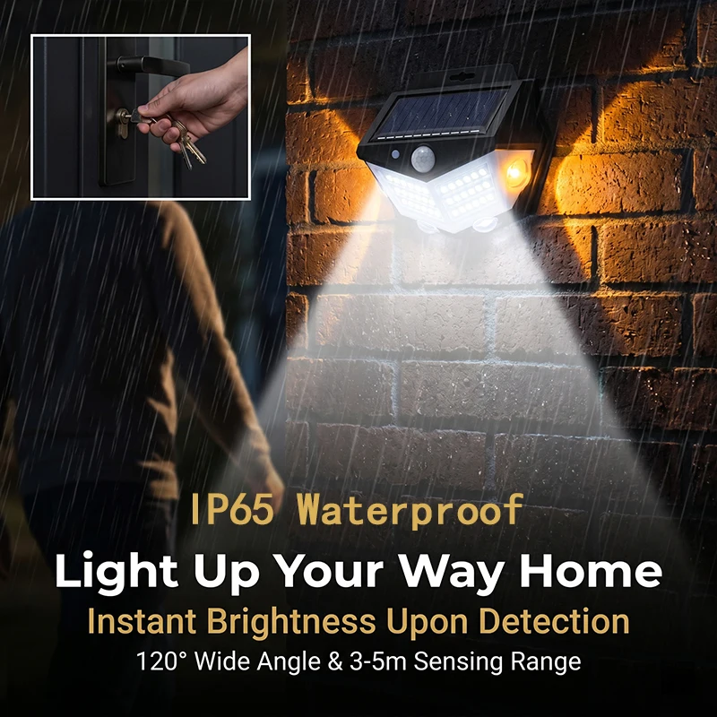 Outdoor Solar Patio Wall Light 3 Modes Super Bright 50LEDs PIR Motion Sensor Lamp Waterproof Garden Fence Light for Yard Patio