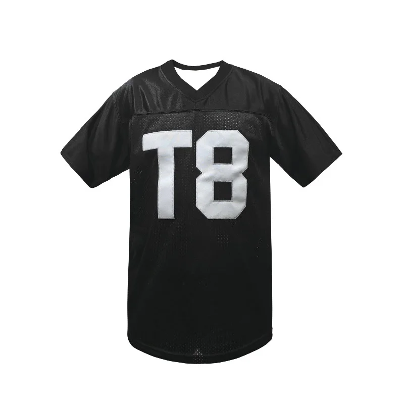 Men's #T8 Retro Black Breathable Sports Jersey V-Neck Football Jersey Athletic Football Shirt Practice Sports Sweatshirt Moto