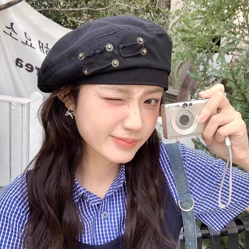 جديد Y2K خمر برشام التصحيح تصميم غسلها القطن القبعات القبعات النساء الربيع الصيف عادية الرجعية الأدبية الرسام قبعة Boinas Hombre