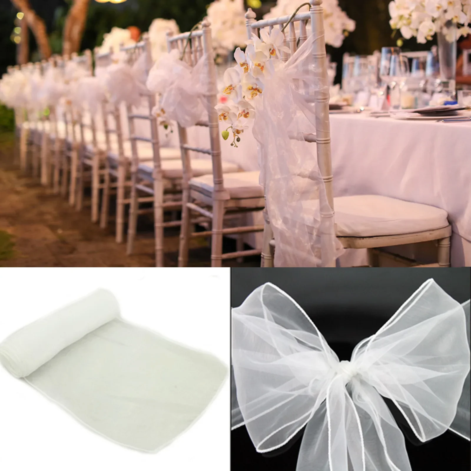 Wholesale 10/50 Pack Organza Banquet Chair Sash Sashes Bows Ties for Weddings Party Decoration Events Supplies Chair Cover sash