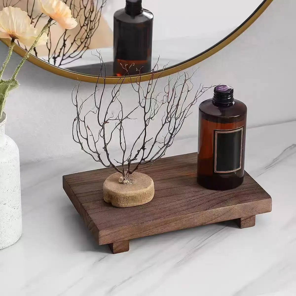 Bandeja de Jabón de Madera, Soporte de Jabón para Fregadero, Estante de Baño de Madera Natural, Soporte Rústico para Exhibición en Baño, Base para Flores Pothos