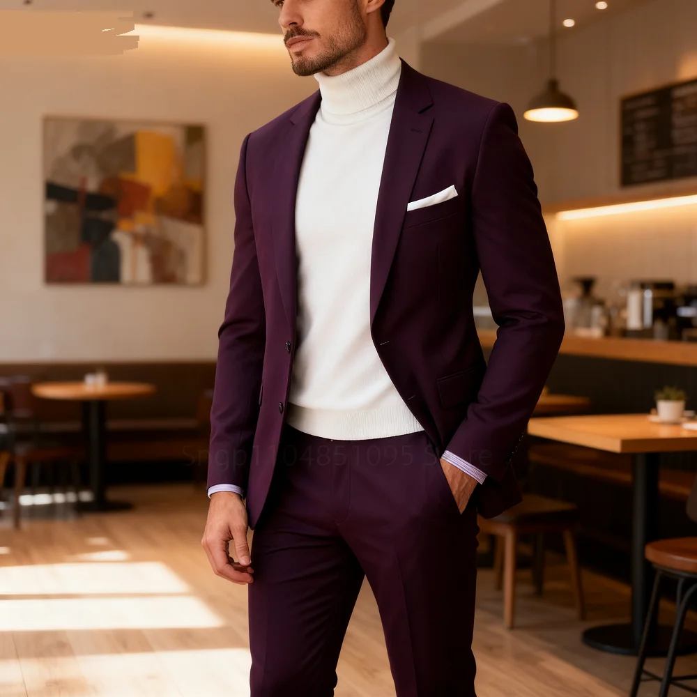 

Men's Slim Fit 2-Piece Wedding Tuxedo Business Suit Lapel Blazer Set Smoking Ensemble for Party And Dance