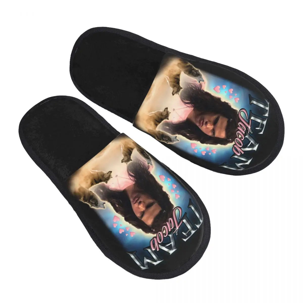 Team Jacob Cursed Collage Guest Slippers for Hotel Women Custom Print The Twilight House Shoes