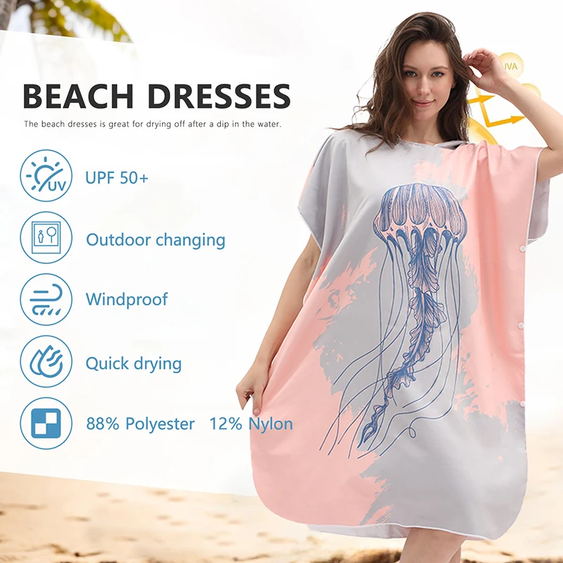 Quick Dry Beach Cape Convenient Changing Robe Diving Swimming Absorbent Wearable Bath Towel Women