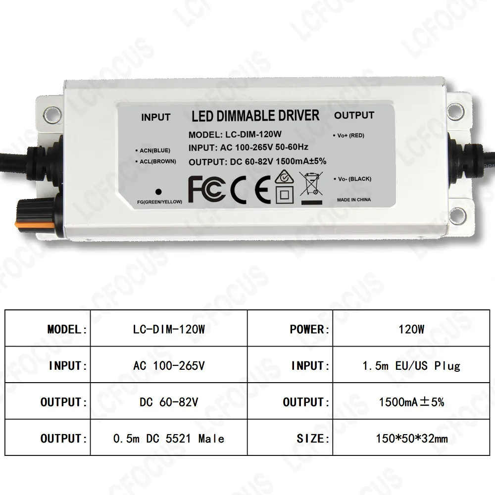 Imagem -05 - Driver de Led Regulável à Prova Dágua 100w 120w 150w Mais Dimmer 1200ma 1500ma 1800ma dc 6082v ue Eua Fonte de Alimentação Transformador de Iluminação