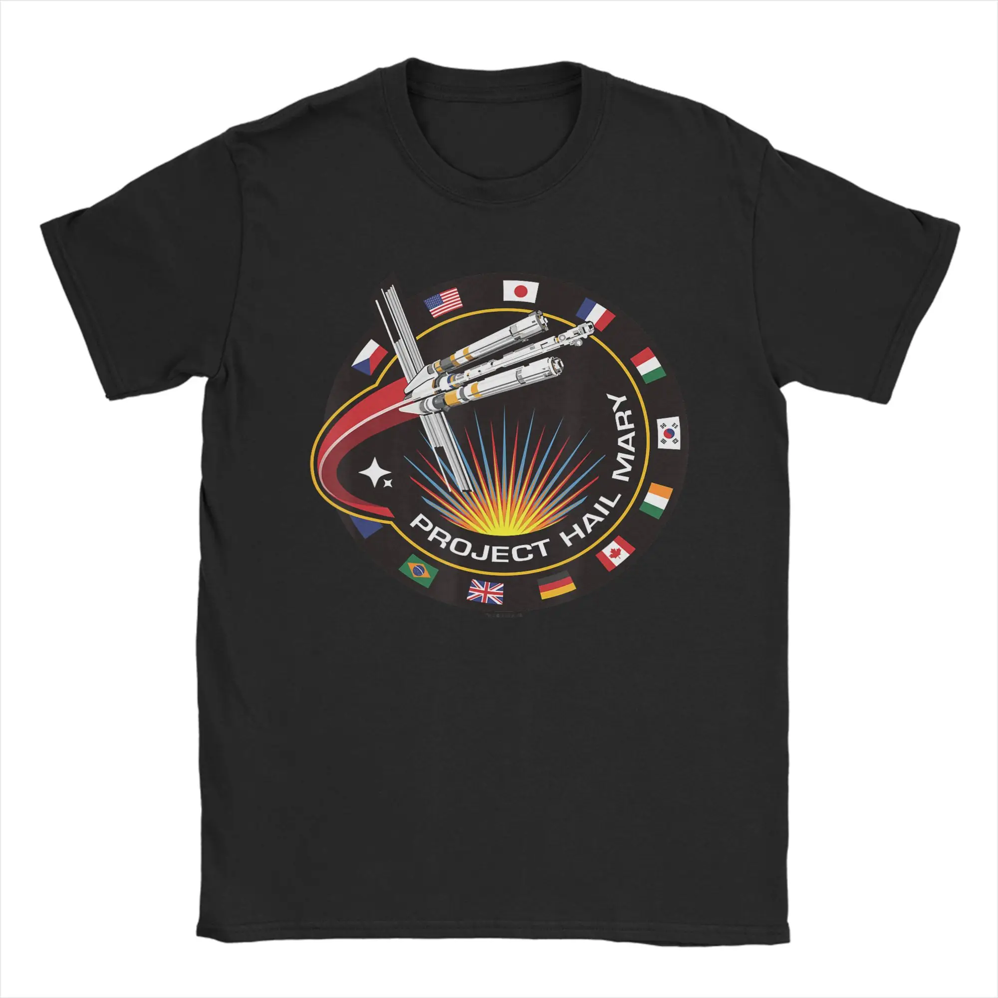 Oversized T-Shirt Project Hail Mary Mission Patch With Countries 100 Cotton T-Shirts Tshirt for Men Summer Short Sleeve Tops