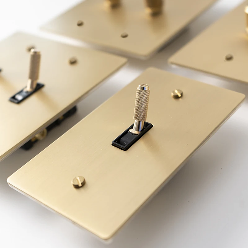 2Gang Maßgeschneiderte goldene schwarze Retro-Bronze-SS-Platte 30 Tage Messing geknoteter Kippschalter 110 V amerikanischer Standard-Wandschalter-Steckdosendimmer – Detail 14