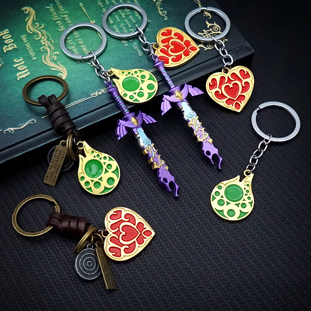 Tears of The Kingdom Keychain Link History Master Sword Heart Blood Key Chain Game Keyring Men Keychains Car Key Ring llaveros