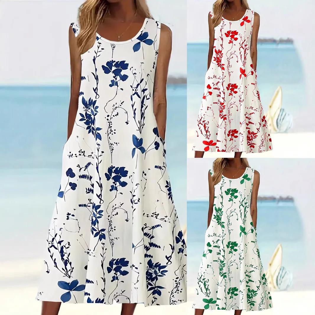 

2026 New Women's Clothing Floral Short Sleeve/sleeveless Beach Vacation Dress