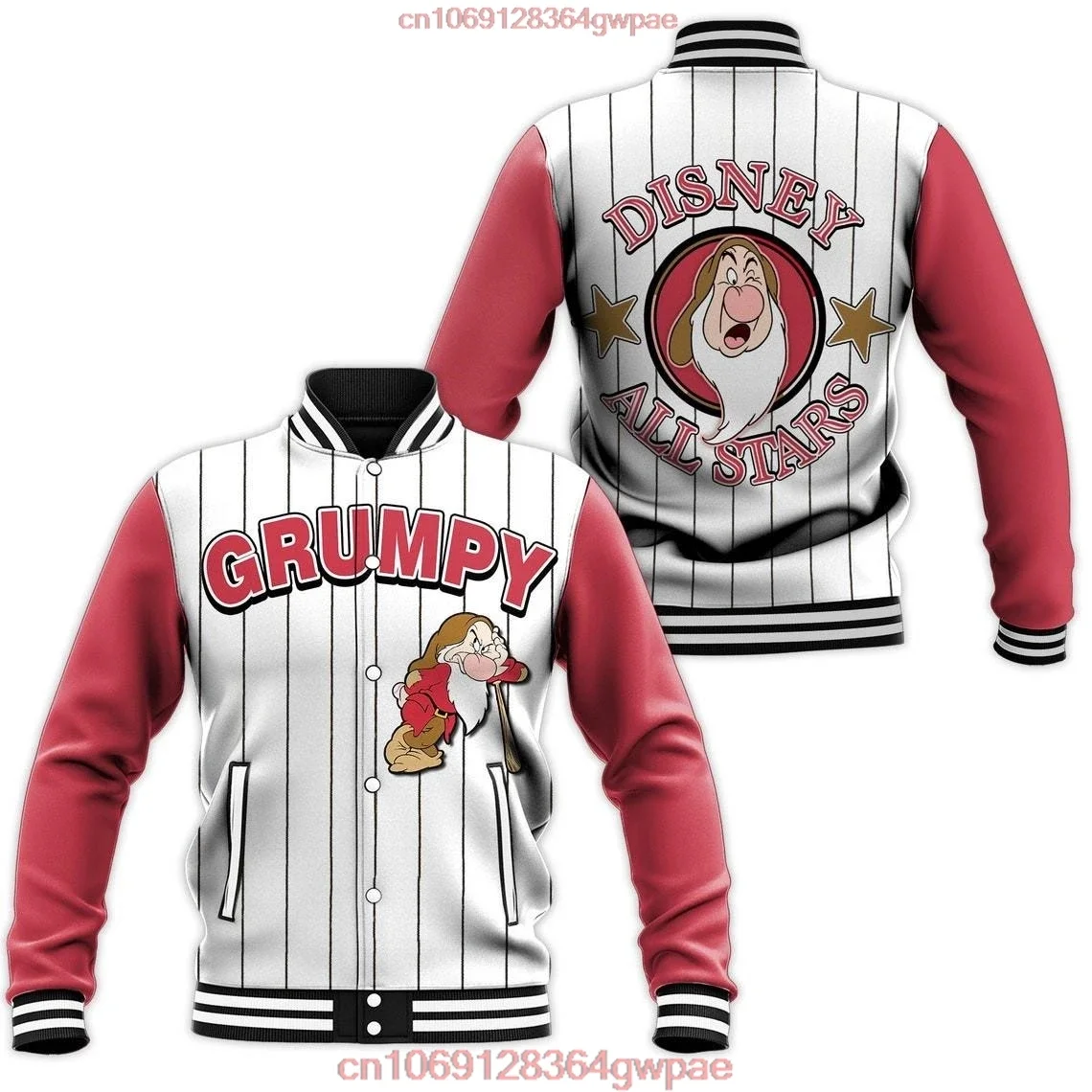 

Бейсбольная куртка Disney Grumpy Grumpy с 3d принтом, повседневная модная уличная бейсбольная рубашка Y2k Academy, бейсбольная куртка