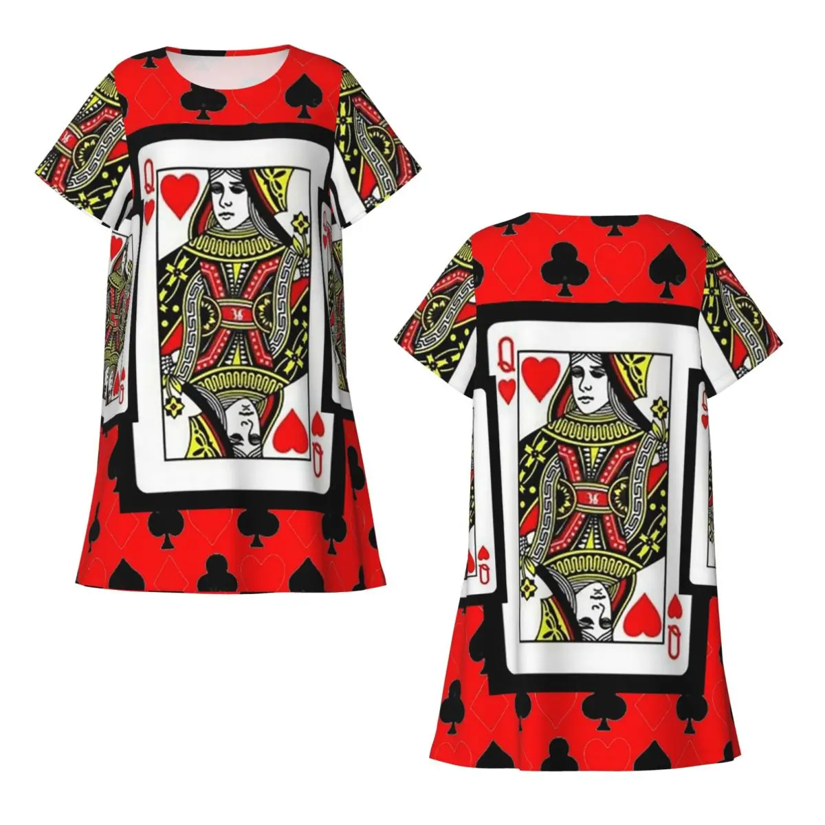Casino Nights Red Queen Of Hearts Short Sleeves Nightdress For Sleeping Sleepshirts Short Sleeve Nightgowns Loose Pajama Dress