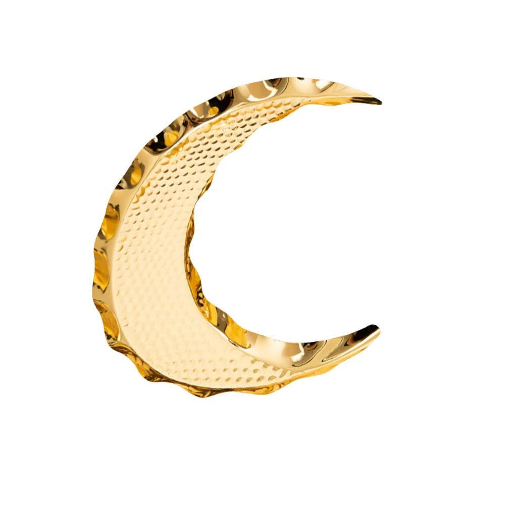 

1pc Metal Tray Moon Shaped Zine Alloy Food Serving Trays Party Home Dessert Fruit Storage Plates Kitchen Bar Accessories