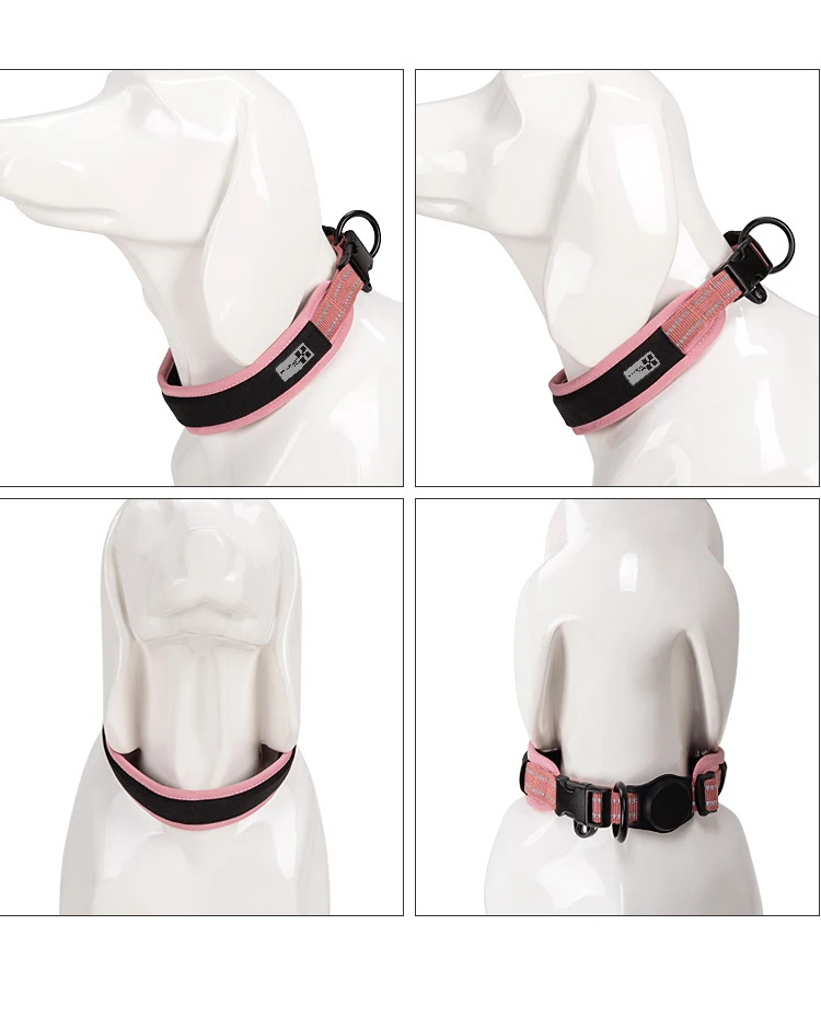 Personalized AirTag Dog Collar Adjustable Nylon Reflective Padded Pet Dog Collar for Small Medium Large Dog Accessories