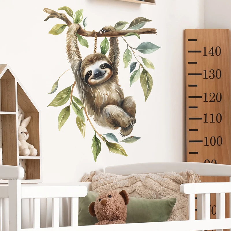 Naughty Sloth Climbs Tree Branch Vinyl Mural for Home Decoration Aesthetic Rooms Cute Animal Poster Stickers on the Door Walls