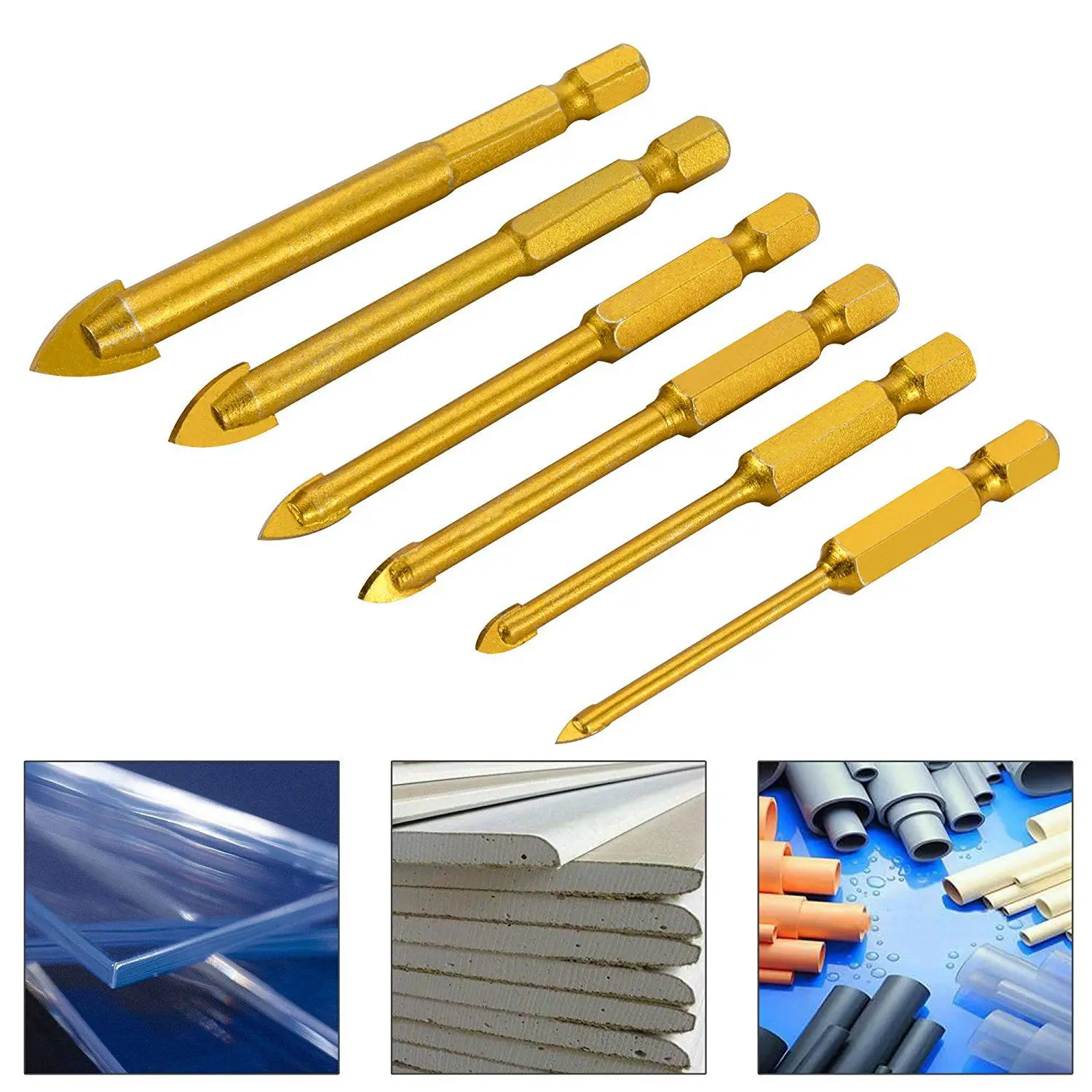 

N96R 6Pcs Glass Drill Bits Set Tile Drilling Set 3/4/5/6/8/10Mm With 1/4Inch Hex Shank For Porcelain Marble Mirror