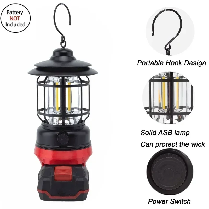 LED Work Light Camping Lantern For Lidl Parkside X20V/For Milwaukee/Ozito 18V Battery Hanging Tent Light Outdoor (No Battery) - view 3
