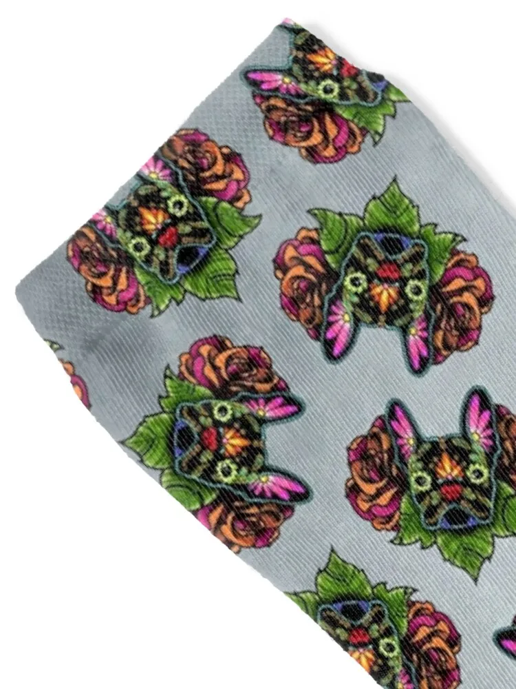 Day of the Dead French Bulldog in Black Sugar Skull Dog Socks japanese fashion compression kawaii halloween Woman Socks Men's