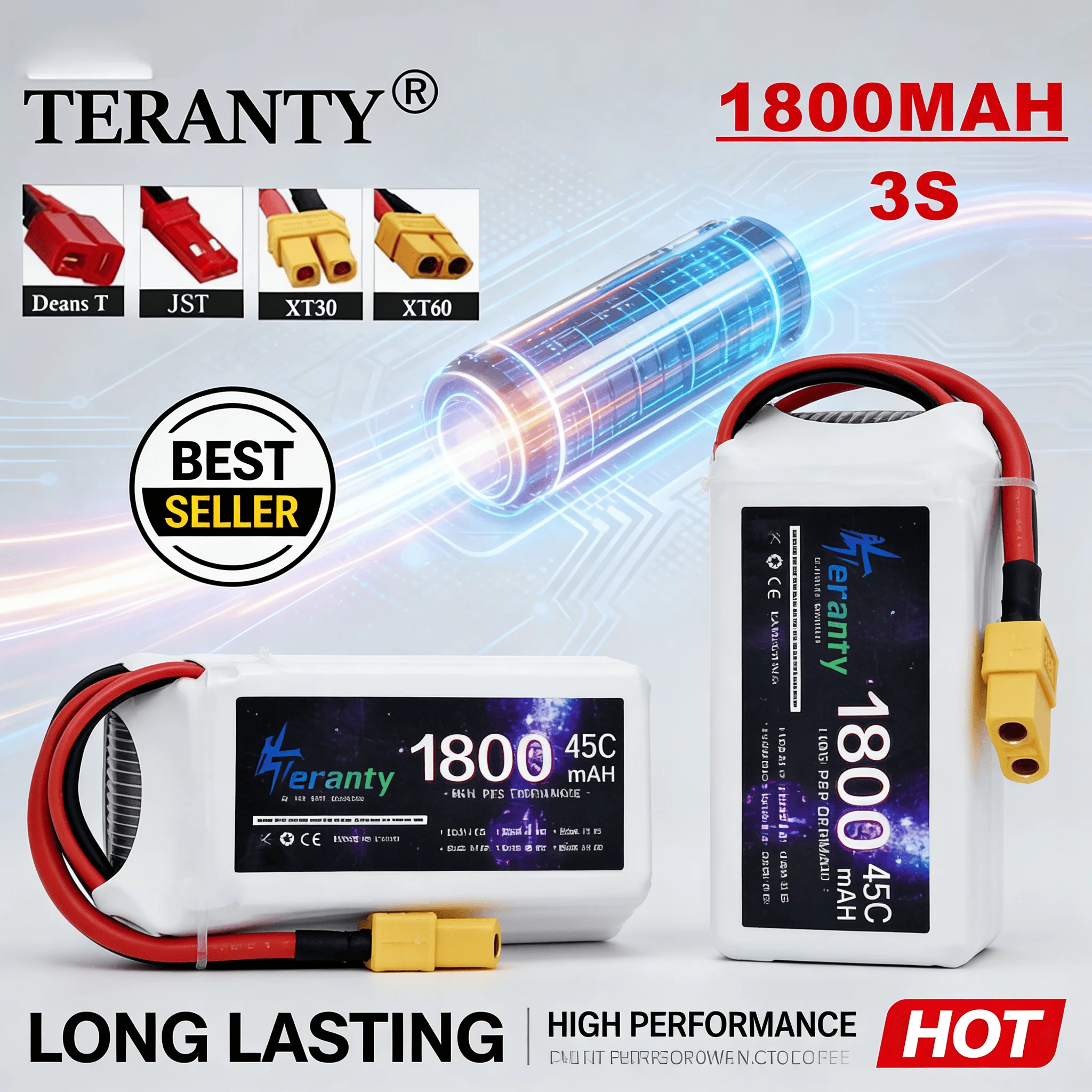 

TERANTY 3S 11.1V 1800mAh LiPo Battery45C Battery High Rate for FPV Racing Drone,RC Car,Boat,High-Performance Remote Control Toys