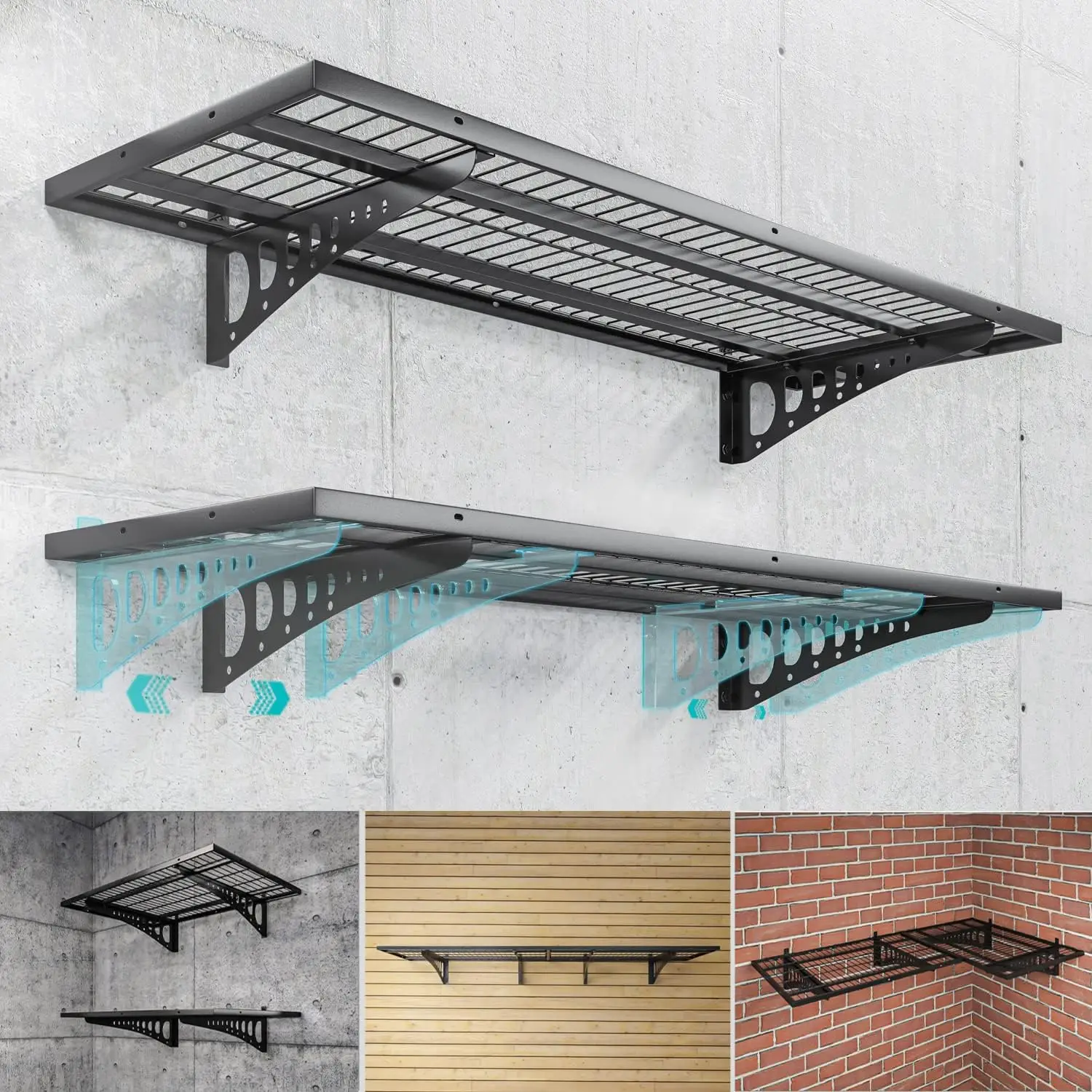 Garage Storage Shelving Wall Mounted, 2 Pack 1.5x3.8ft, Loads 500 lbs Heavy Duty Sturdy Shelves, Strong Garage Organiser, Storag